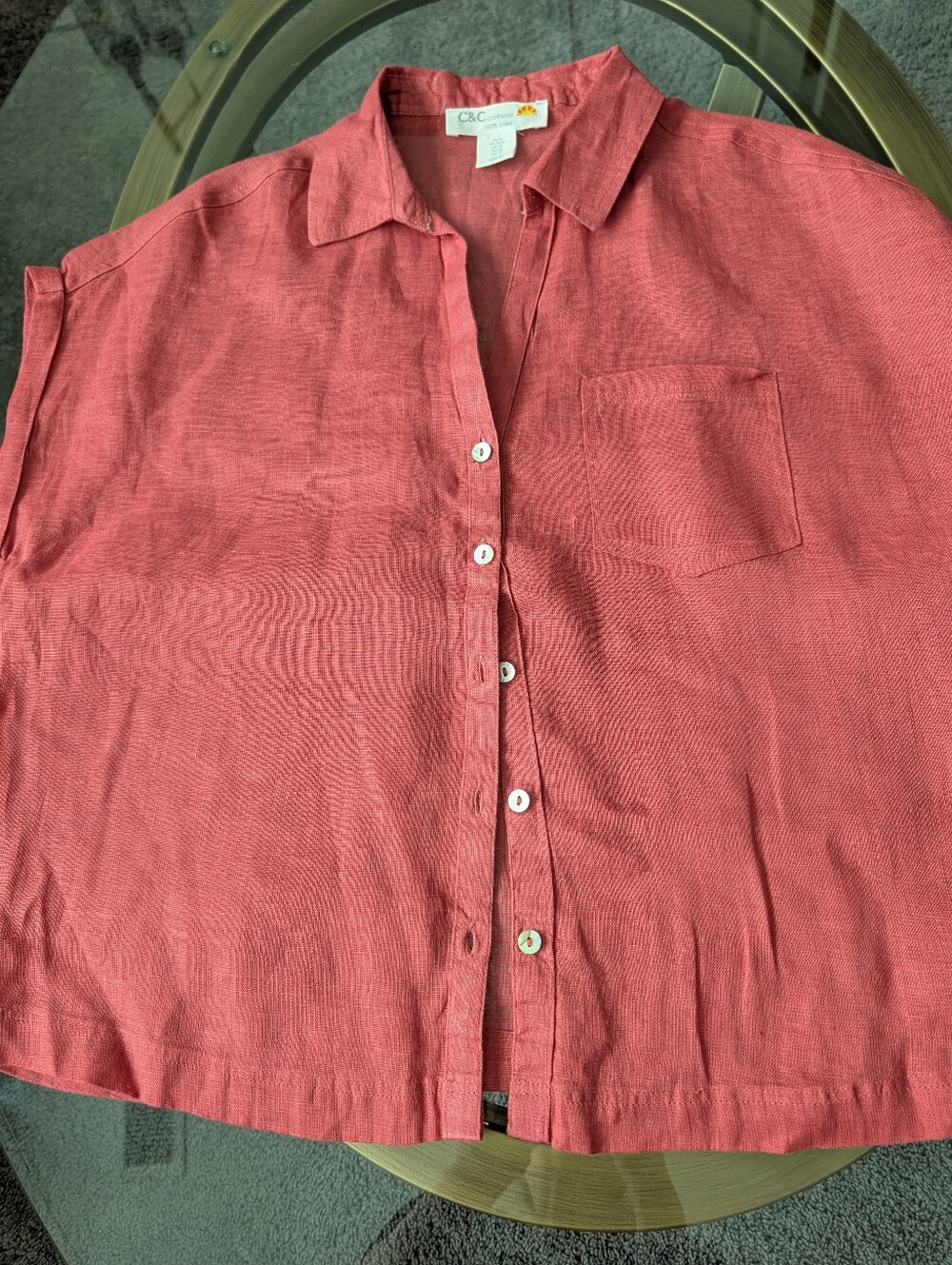 C & C California 100% Linen Rust Cap Sleeve Blouse Size M - Picture 14 of 16